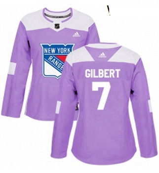 Womens Adidas New York Rangers 7 Rod Gilbert Authentic Purple Fights Cancer Practice NHL Jersey