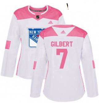 Womens Adidas New York Rangers 7 Rod Gilbert Authentic WhitePink Fashion NHL Jersey