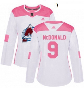 Womens Adidas Colorado Avalanche 9 Lanny McDonald Authentic WhitePink Fashion NHL Jersey