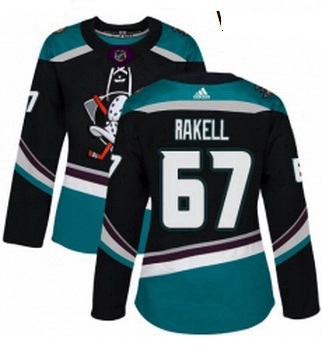 Womens Adidas Anaheim Ducks 67 Rickard Rakell Authentic Black Teal Third NHL Jersey