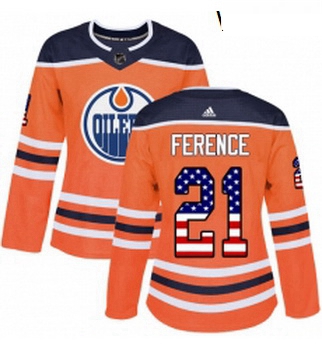 Womens Adidas Edmonton Oilers 21 Andrew Ference Authentic Orange USA Flag Fashion NHL Jersey