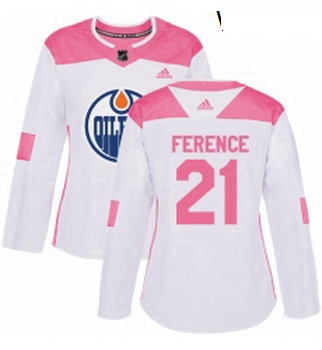 Womens Adidas Edmonton Oilers 21 Andrew Ference Authentic WhitePink Fashion NHL Jersey