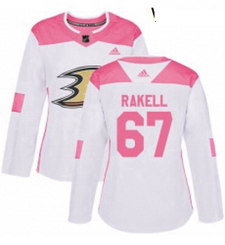 Womens Adidas Anaheim Ducks 67 Rickard Rakell Authentic WhitePink Fashion NHL Jersey