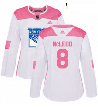 Womens Adidas New York Rangers 8 Cody McLeod Authentic White Pink Fashion NHL Jersey