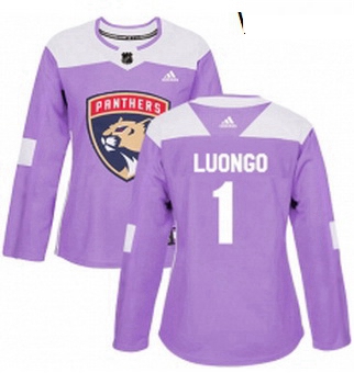 Womens Adidas Florida Panthers 1 Roberto Luongo Authentic Purple Fights Cancer Practice NHL Jersey