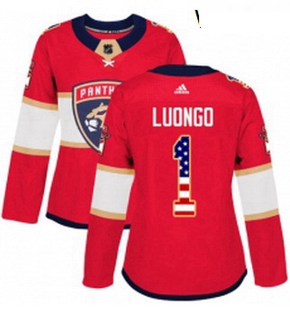 Womens Adidas Florida Panthers 1 Roberto Luongo Authentic Red USA Flag Fashion NHL Jersey