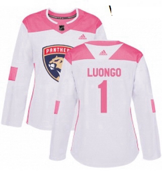 Womens Adidas Florida Panthers 1 Roberto Luongo Authentic WhitePink Fashion NHL Jersey