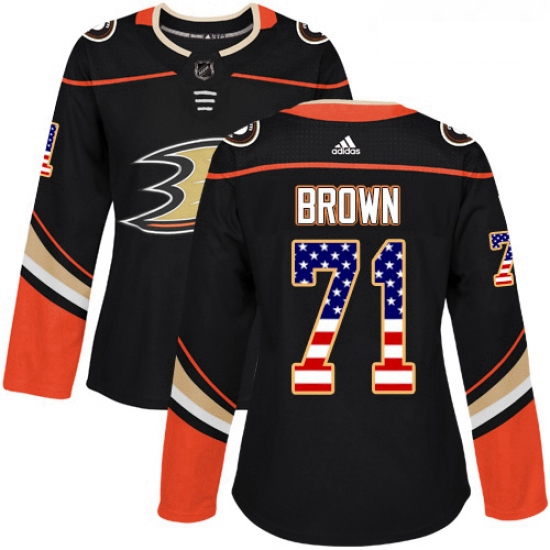 Womens Adidas Anaheim Ducks 71 JT Brown Authentic Black USA Flag