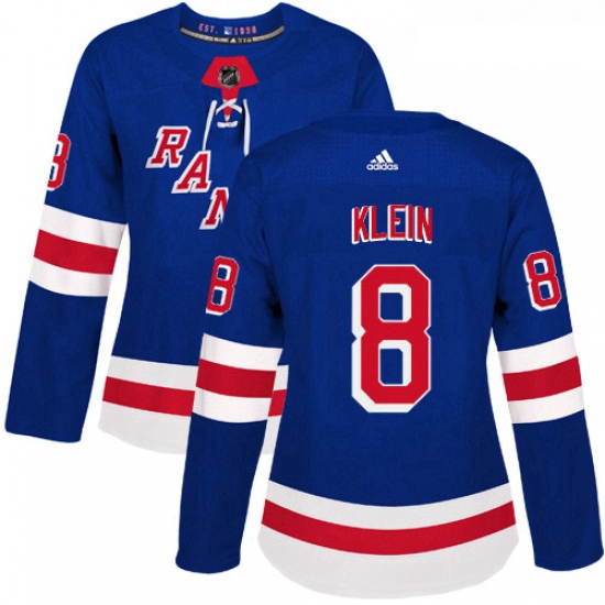 Womens Adidas New York Rangers 8 Kevin Klein Authentic Royal Blue Home NHL Jersey