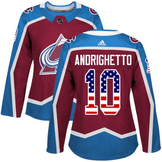 Womens Adidas Colorado Avalanche 10 Sven Andrighetto Authentic Burgundy Red USA Flag Fashion NHL Jer