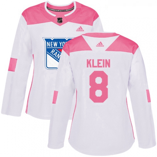 Womens Adidas New York Rangers 8 Kevin Klein Authentic WhitePink