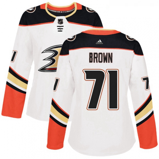 Womens Adidas Anaheim Ducks 71 JT Brown Authentic White Away NHL Jersey