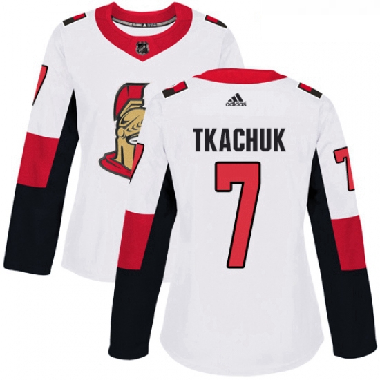 Womens Adidas Ottawa Senators 7 Brady Tkachuk Authentic White Away NHL Jersey