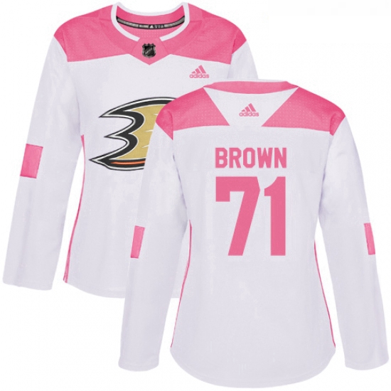 Womens Adidas Anaheim Ducks 71 JT Brown Authentic White Pink Fashion NHL Jersey