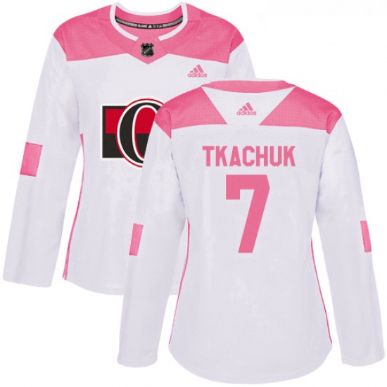 Womens Adidas Ottawa Senators 7 Brady Tkachuk Authentic White Pink Fashion NHL Jersey