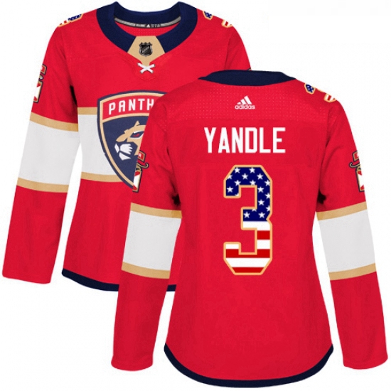 Womens Adidas Florida Panthers 3 Keith Yandle Authentic Red USA Flag Fashion NHL Jersey