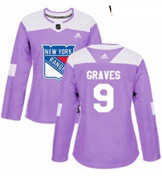 Womens Adidas New York Rangers 9 Adam Graves Authentic Purple Fights Cancer Practice NHL Jersey