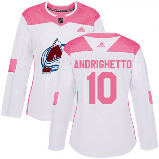 Womens Adidas Colorado Avalanche 10 Sven Andrighetto Authentic WhitePink Fashion NHL Jersey