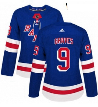 Womens Adidas New York Rangers 9 Adam Graves Authentic Royal Blue Home NHL Jersey