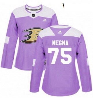 Womens Adidas Anaheim Ducks 75 Jaycob Megna Authentic Purple Fights Cancer Practice NHL Jersey