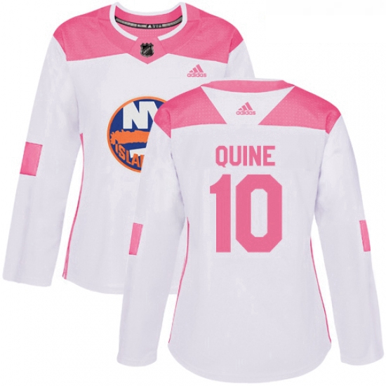 Womens Adidas New York Islanders 10 Alan Quine Authentic WhitePink Fashion NHL Jersey