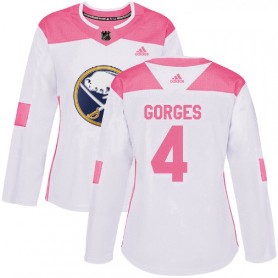 Womens Adidas Buffalo Sabres 4 Josh Gorges Authentic WhitePink Fashion NHL Jersey