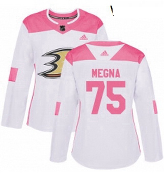 Womens Adidas Anaheim Ducks 75 Jaycob Megna Authentic WhitePink Fashion NHL Jersey