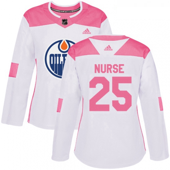 Womens Adidas Edmonton Oilers 25 Darnell Nurse Authentic WhitePink Fashion NHL Jersey