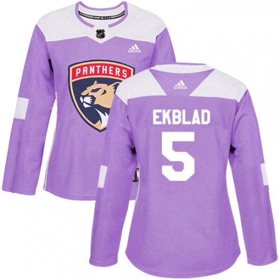 Womens Adidas Florida Panthers 5 Aaron Ekblad Authentic Purple Fights Cancer Practice NHL Jersey