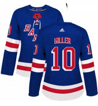 Womens Adidas New York Rangers 10 JT Miller Authentic Royal Blue Home NHL Jersey