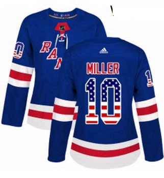 Womens Adidas New York Rangers 10 JT Miller Authentic Royal Blue USA Flag Fashion NHL Jersey