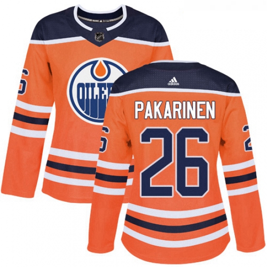 Womens Adidas Edmonton Oilers 26 Iiro Pakarinen Authentic Orange Home NHL Jersey