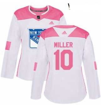 Womens Adidas New York Rangers 10 JT Miller Authentic WhitePink Fashion NHL Jersey