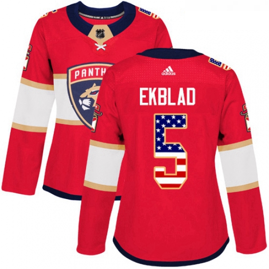 Womens Adidas Florida Panthers 5 Aaron Ekblad Authentic Red USA Flag Fashion NHL Jersey