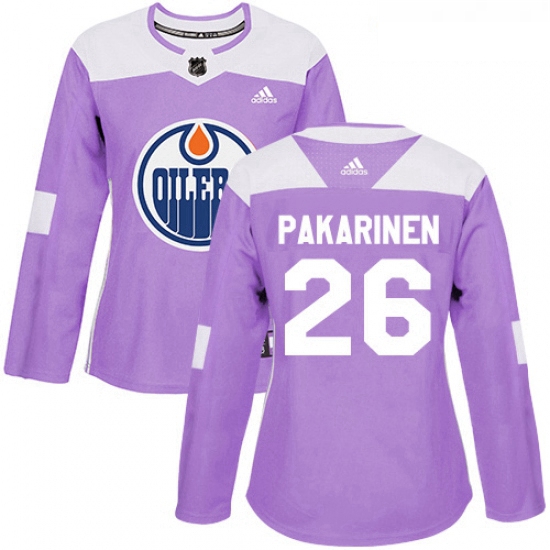 Womens Adidas Edmonton Oilers 26 Iiro Pakarinen Authentic Purple Fights Cancer Practice NHL Jersey