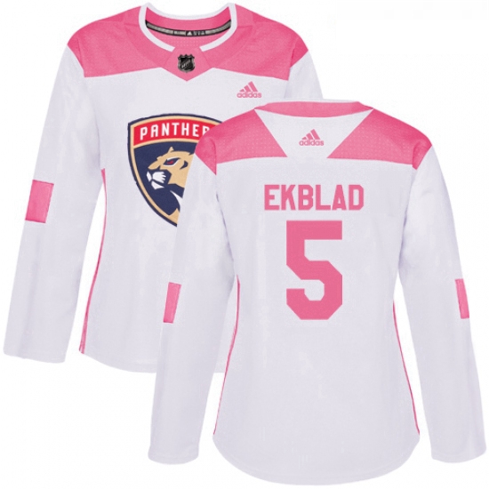 Womens Adidas Florida Panthers 5 Aaron Ekblad Authentic WhitePink Fashion NHL Jersey