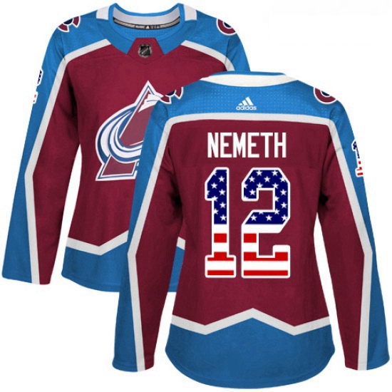 Womens Adidas Colorado Avalanche 12 Patrik Nemeth Authentic Burgundy Red USA Flag Fashion NHL Jersey