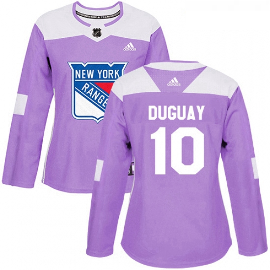 Womens Adidas New York Rangers 10 Ron Duguay Authentic Purple Fights Cancer Practice NHL Jersey