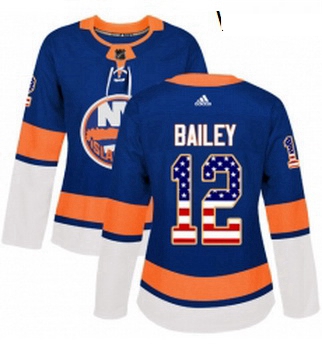 Womens Adidas New York Islanders 12 Josh Bailey Authentic Royal Blue USA Flag Fashion NHL Jersey