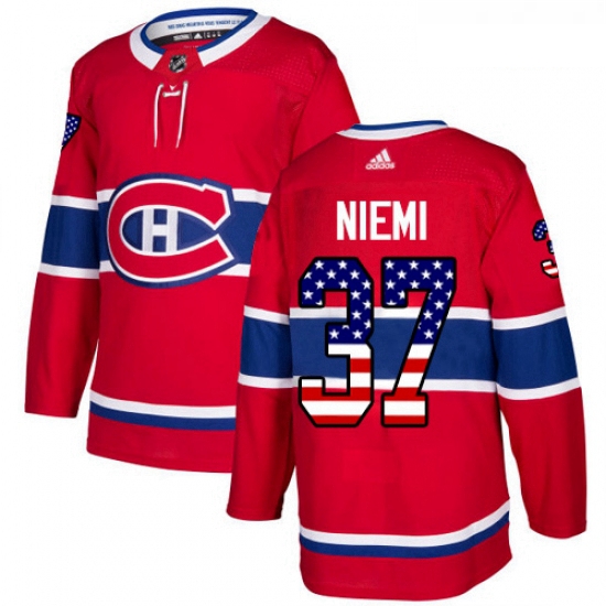 Youth Adidas Montreal Canadiens 37 Antti Niemi Authentic Red USA Flag Fashion NHL Jersey