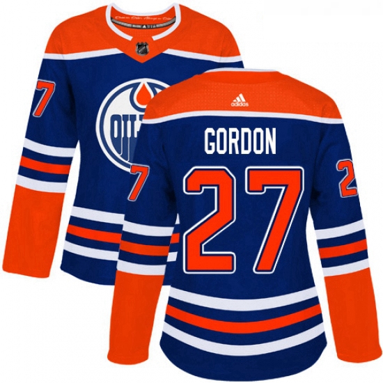 Womens Adidas Edmonton Oilers 27 Boyd Gordon Authentic Royal Blue Alternate NHL Jersey