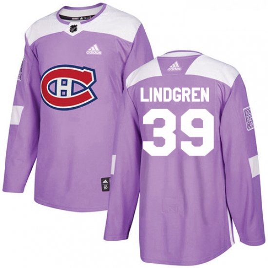 Youth Adidas Montreal Canadiens 39 Charlie Lindgren Authentic Purple Fights Cancer Practice NHL Jers