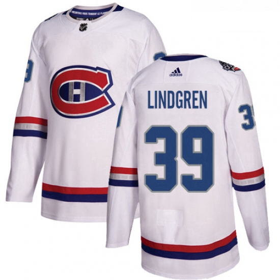 Youth Adidas Montreal Canadiens 39 Charlie Lindgren Authentic White 2017 100 Classic NHL Jersey