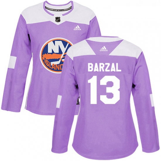 Womens Adidas New York Islanders 13 Mathew Barzal Authentic Purple Fights Cancer Practice NHL Jersey