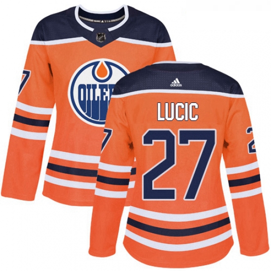 Womens Adidas Edmonton Oilers 27 Milan Lucic Authentic Orange Home NHL Jersey