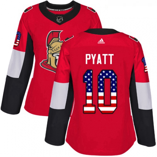 Womens Adidas Ottawa Senators 10 Tom Pyatt Authentic Red USA Flag Fashion NHL Jersey