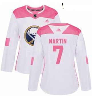 Womens Adidas Buffalo Sabres 7 Rick Martin Authentic WhitePink Fashion NHL Jersey