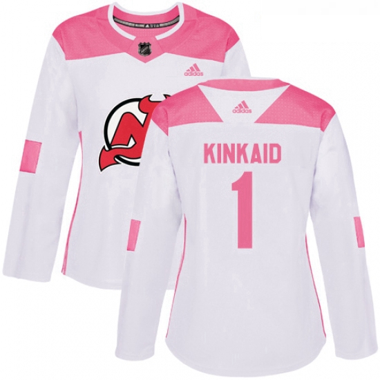 Womens Adidas New Jersey Devils 1 Keith Kinkaid Authentic WhitePink Fashion NHL Jersey