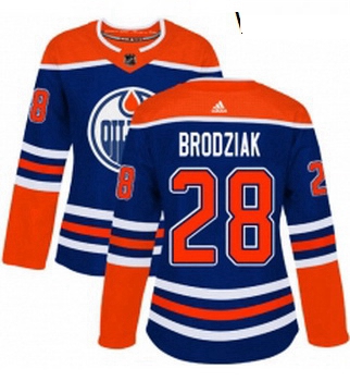 Womens Adidas Edmonton Oilers 28 Kyle Brodziak Authentic Royal Blue Alternate NHL Jersey