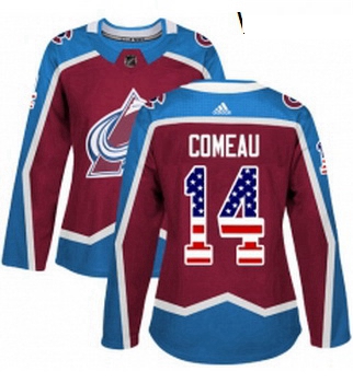 Womens Adidas Colorado Avalanche 14 Blake Comeau Authentic Burgundy Red USA Flag Fashion NHL Jersey